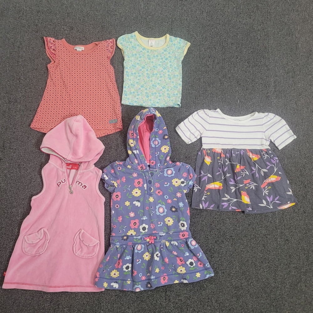 Gap Puma Old Navy 12-24M Dress Top‎ Bundle Toddler Girl 5pc Floral Pink Purple